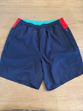 Birddogs teal inner lining with navy outer shorts